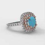 1.75 ct Brilliant Round Cut Simulated Turquoise Stone White/Rose Gold Halo Solitaire with Accents Ring