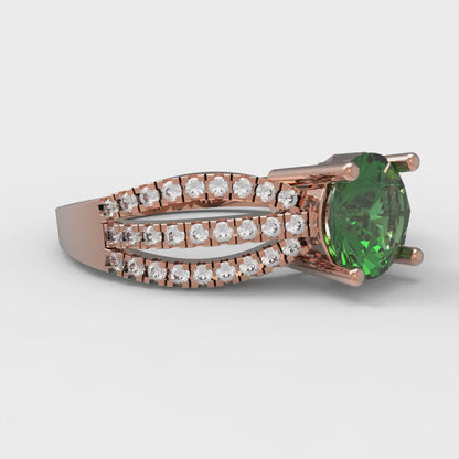 1.27 cttw Simulated Emerald Solitaire with Zirconia Simulated Diamond Accents Engagement Ring - Solid White/Rose Gold (VVS1, Round Cut,6.5mm)