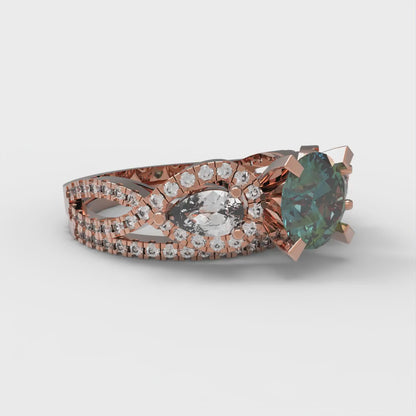 1.925 cttw Round Cut Blue Moissanite Bridal Set - Solid Rose Gold Engagement Ring & Wedding Band