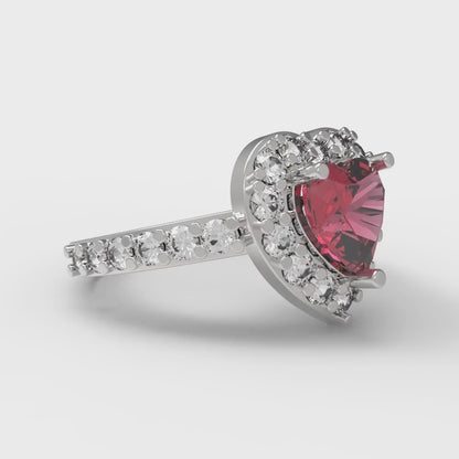2.03 cttw Simulated Ruby Hidden Halo Engagement Ring - Solid White Gold (VVS1, Heart Cut,7.0mm)