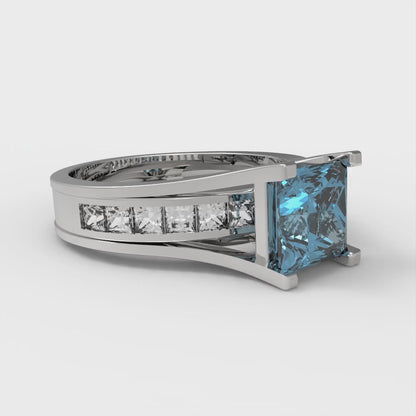 2.28 cttw Princess Cut Simulated Blue Diamond Bridal Set - Solid White Gold Engagement Ring & Wedding Band