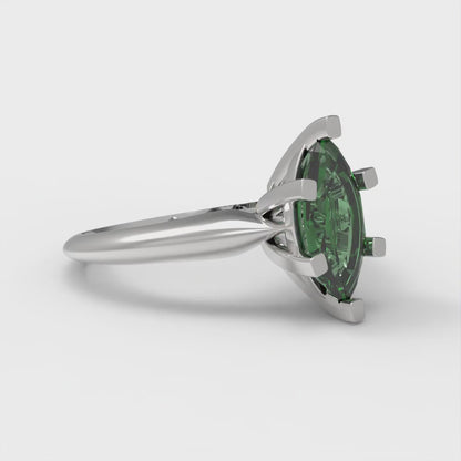 1 cttw Simulated Emerald Solitaire  Engagement Ring - Solid White Gold  (VVS1, Marquise Cut,10x5mm)