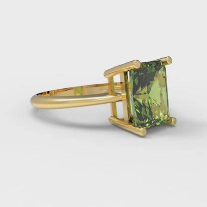 2.5 cttw Natural Peridot Solitaire  Engagement Ring - Solid Yellow Gold (VVS1, Radiant Cut,8.5x6.5mm)