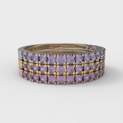 0.855 cttw Simulated Alexandrite Round Cut White/Rose/Yellow Gold Eternity Wedding Band