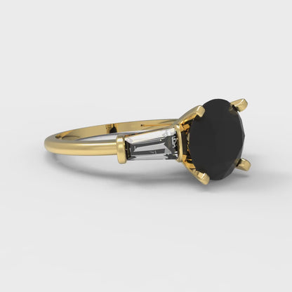 2 cttw Natural Onyx Three-Stone Engagement Ring - Solid Gold (Round Cut,7.5mm)