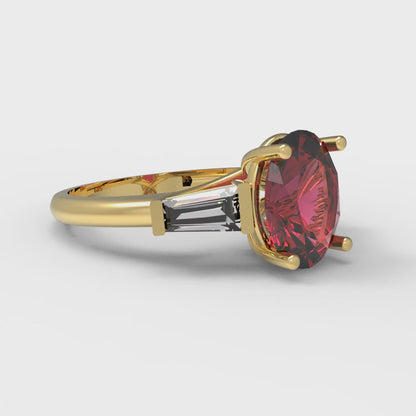 2.5 cttw Natural Garnet Three-Stone Engagement Ring - Solid Gold (Oval Cut,9x7mm)