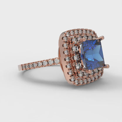 2.07 cttw Simulated Tanzanite Hidden Halo Engagement Ring - Solid Rose Gold (VVS1, Princess Cut,6.5mm)