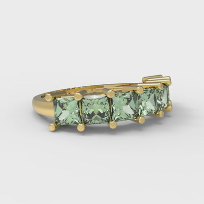 1.75 cttw Simulated Green Diamond Princess Cut Yellow Gold Eternity Wedding Band