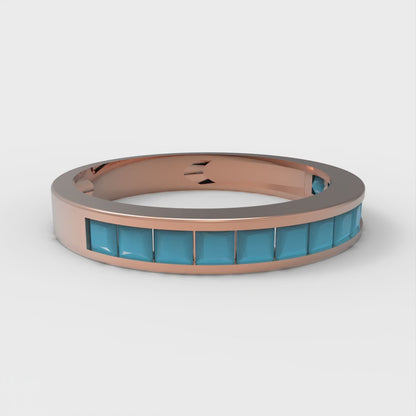 0.78 cttw Simulated Turquoise Princess Cut Rose Gold Eternity Wedding Band