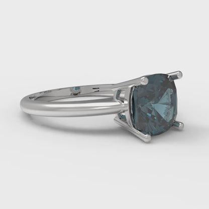 2 cttw Natural London Blue Topaz Solitaire  Engagement Ring - Solid White Gold (VVS1, Cushion Cut,7mm)