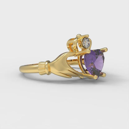 1.06 cttw Natural Amethyst Celtic Claddagh Engagement Ring - Solid Gold (Heart Cut,6.5mm)