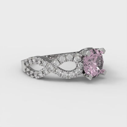 1.42 cttw Zirconia Simulated Pink Diamond Solitaire with Zirconia Simulated Diamond Accents Engagement Ring - Solid White Gold (VVS1, Round Cut,6.5mm)