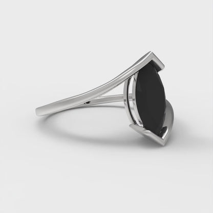 1 cttw Natural Onyx Solitaire  Engagement Ring - Solid White Gold (VVS1, Marquise Cut,10x8mm )