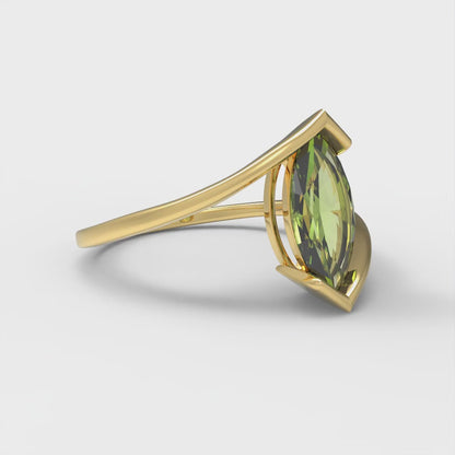 2 cttw Natural Peridot Solitaire  Engagement Ring - Solid Yellow Gold (VVS1, Marquise Cut,12x6mm )