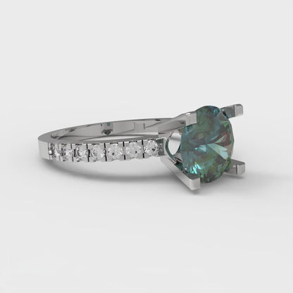 1.71 cttw Blue Moissanite Solitaire with Zirconia Simulated Diamond Accents Engagement Ring - Solid Gold (Round Cut,7.5mm)