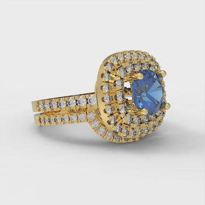 1.7825 cttw Round Cut Simulated Tanzanite Bridal Set - Solid Yellow Gold Engagement Ring & Wedding Band