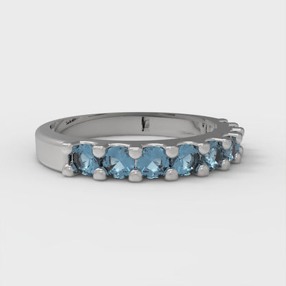 0.63 cttw Natural Aquamarine Round Cut White Gold Eternity Wedding Band