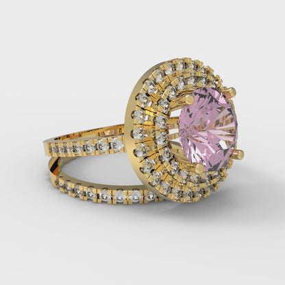 2.73 cttw Round Cut Simulated Pink Diamond Bridal Set - Solid Yellow Gold Engagement Ring & Wedding Band