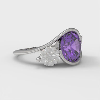 3.5 cttw Simulated Alexandrite Three-Stone Engagement Ring - Solid White Gold (VVS1, Round Cut,8.0mm)