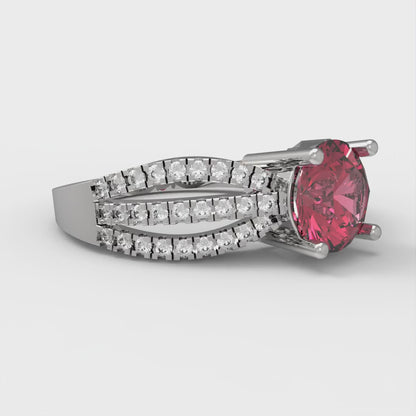 1.27 cttw Simulated Ruby Solitaire with Zirconia Simulated Diamond Accents Engagement Ring - Solid White Gold (VVS1, Round Cut,6.5mm)