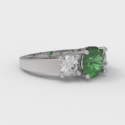 1.5 cttw Simulated Emerald Three-Stone Engagement Ring - Solid Gold (Round Cut,6.5mm)