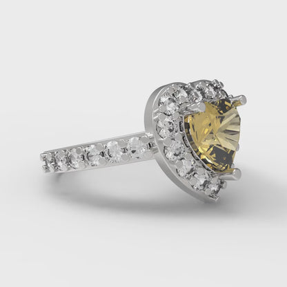 2.03 cttw Zirconia Simulated Yellow Diamond Hidden Halo Engagement Ring - Solid Gold (VVS1, Heart Cut,7.0mm)
