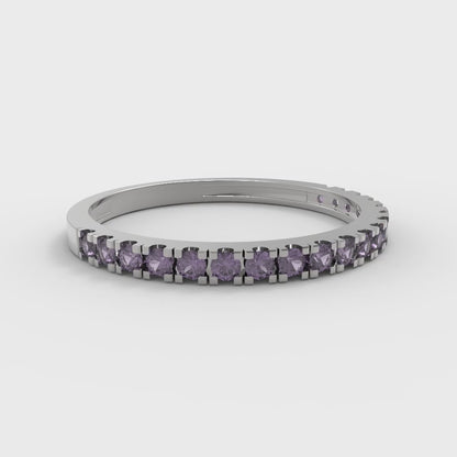 0.285 cttw Natural Amethyst Round Cut White Gold Eternity Wedding Band