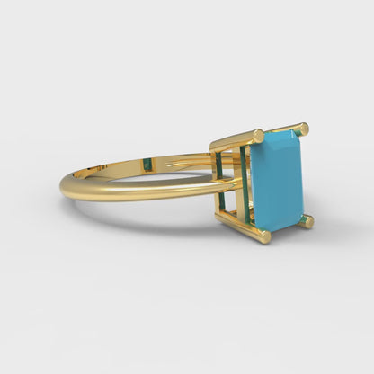 1 cttw Simulated Turquoise Solitaire  Engagement Ring - Solid Gold (Radiant Cut,7x5mm)