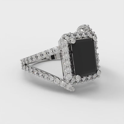 1.935 cttw Natural Onyx Hidden Halo Engagement Ring - Solid Gold (Emerald Cut,7.5x5.5mm)