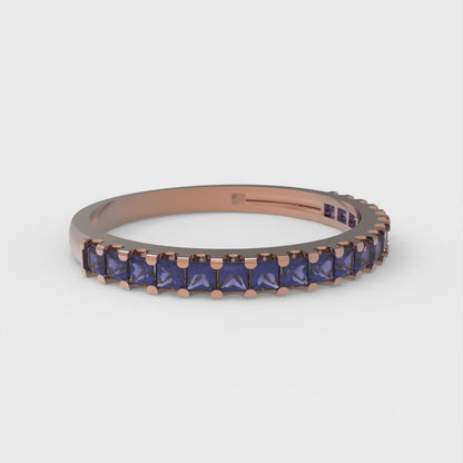 0.285 cttw Simulated Blue Sapphire Princess Cut Rose Gold Eternity Wedding Band