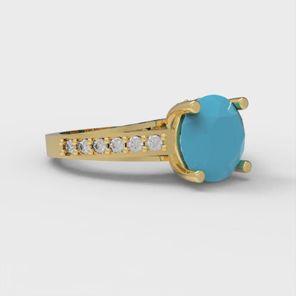 2.21 cttw Simulated Turquoise Solitaire with Zirconia Simulated Diamond Accents Engagement Ring - Solid Gold (Round Cut,8.0mm)