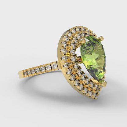 2.48 cttw Natural Peridot Hidden Halo Engagement Ring - Solid Yellow Gold (VVS1, Pear Cut,10X7mm )