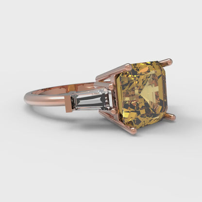 3 cttw Zirconia Simulated Yellow Diamond Three-Stone Engagement Ring - Solid Gold (VVS1, Asscher Cut,8.0mm)