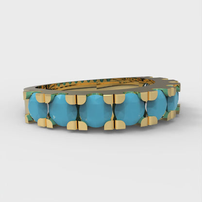 1.53 cttw Simulated Turquoise Round Cut Yellow Gold Eternity Wedding Band