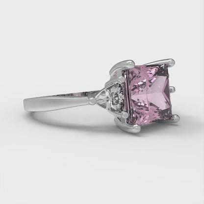 2.32 cttw Zirconia Simulated Pink Diamond Three-Stone Engagement Ring - Solid White Gold (VVS1, Princess Cut,7.0mm)