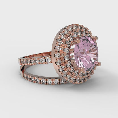 2.73 cttw Round Cut Simulated Pink Diamond Bridal Set - Solid Rose Gold Engagement Ring & Wedding Band