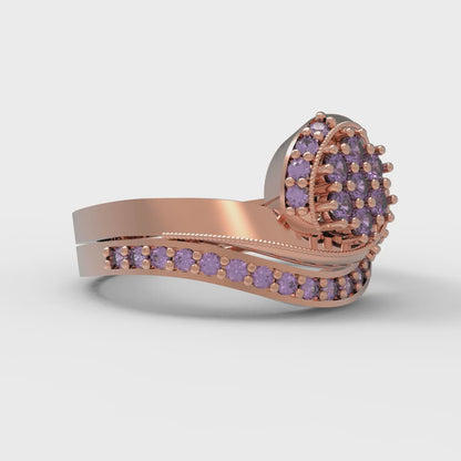 0.4 cttw Round Cut Natural Amethyst Bridal Set - Solid Rose Gold Engagement Ring & Wedding Band