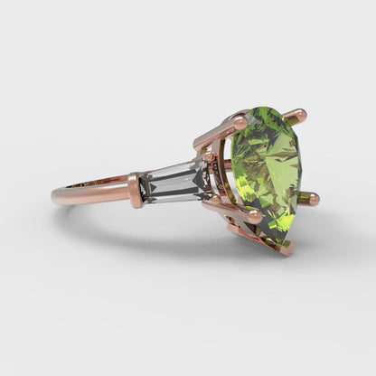 2.5 cttw Natural Peridot Three-Stone Engagement Ring - Solid Gold (Pear Cut,10x7mm)