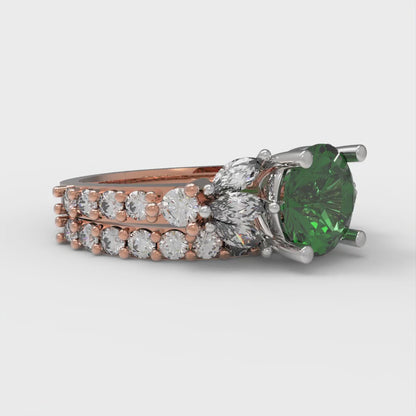 2.94 cttw Round Cut Simulated Emerald Bridal Set - Solid Rose/White Gold Engagement Ring & Wedding Band