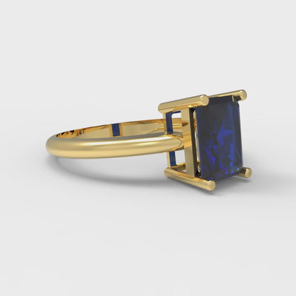 1.75 cttw Simulated Blue Sapphire Solitaire  Engagement Ring - Solid Gold (Radiant Cut,7.5x5.5mm)