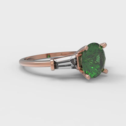 2 cttw Simulated Emerald Three-Stone Engagement Ring - Solid Gold (Round Cut,7.5mm)