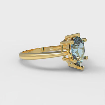 1 cttw Natural Sky Blue Topaz Solitaire  Engagement Ring - Solid Gold (Pear Cut,8x5mm)