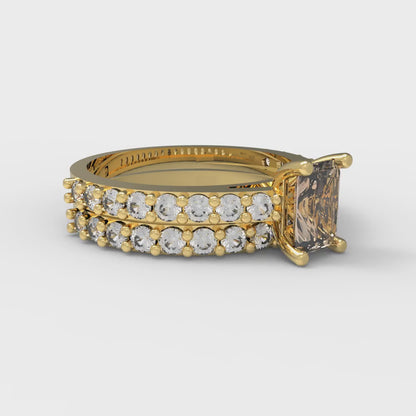 1.325 cttw Emerald Cut Yellow Moissanite Bridal Set - Solid Yellow Gold Engagement Ring & Wedding Band