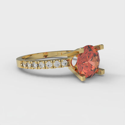 1.71 cttw Zirconia Simulated Red Diamond Solitaire with Zirconia Simulated Diamond Accents Engagement Ring - Solid Gold (VVS1, Round Cut,7.5mm)