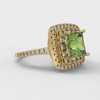 2.07 cttw Natural Peridot Hidden Halo Engagement Ring - Solid Yellow Gold (VVS1, Princess Cut,6.5mm)