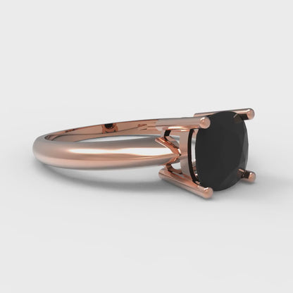 1.5 cttw Natural Onyx Solitaire  Engagement Ring - Solid Rose Gold (VVS1, Cushion Cut,6.5mm)