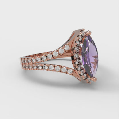 1.2 cttw Natural Amethyst Hidden Halo Engagement Ring - Solid Gold (Marquise Cut,9x4.5mm)