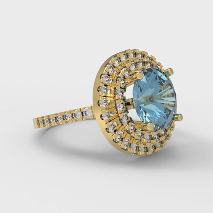 2.6 cttw Natural Swiss Blue Topaz Hidden Halo Engagement Ring - Solid Yellow Gold (VVS1, Round Cut,8.0mm)