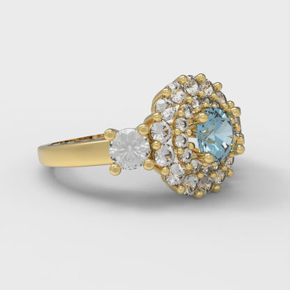 1.4 cttw Natural Sky Blue Topaz Hidden Halo Engagement Ring - Solid Gold (Round Cut,5.0mm)
