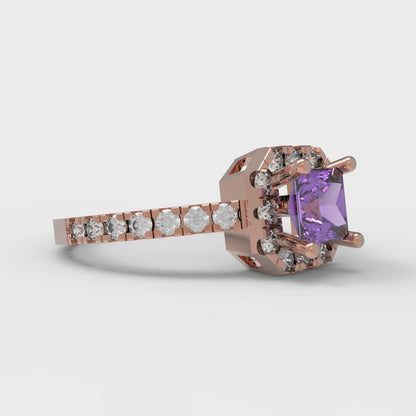 0.89 cttw Simulated Alexandrite Hidden Halo Engagement Ring - Solid Gold (Princess Cut,4.5mm)